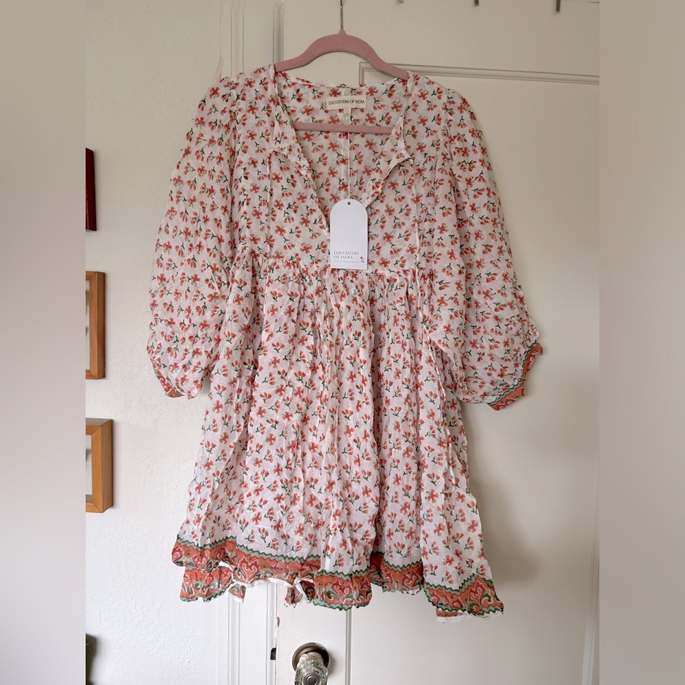 NWT Daughters of India Kyra mini dress in Coral size L